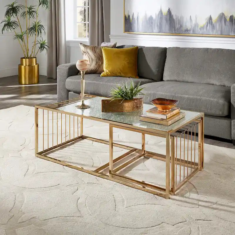 Satztische mit strukturierter Spiegelplatte und Champagner-Gold-Finish