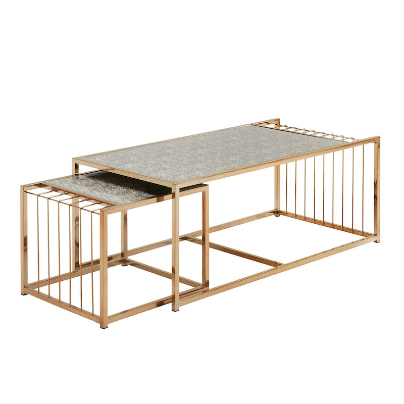 Satztische mit strukturierter Spiegelplatte und Champagner-Gold-Finish
