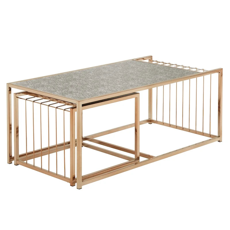 Satztische mit strukturierter Spiegelplatte und Champagner-Gold-Finish