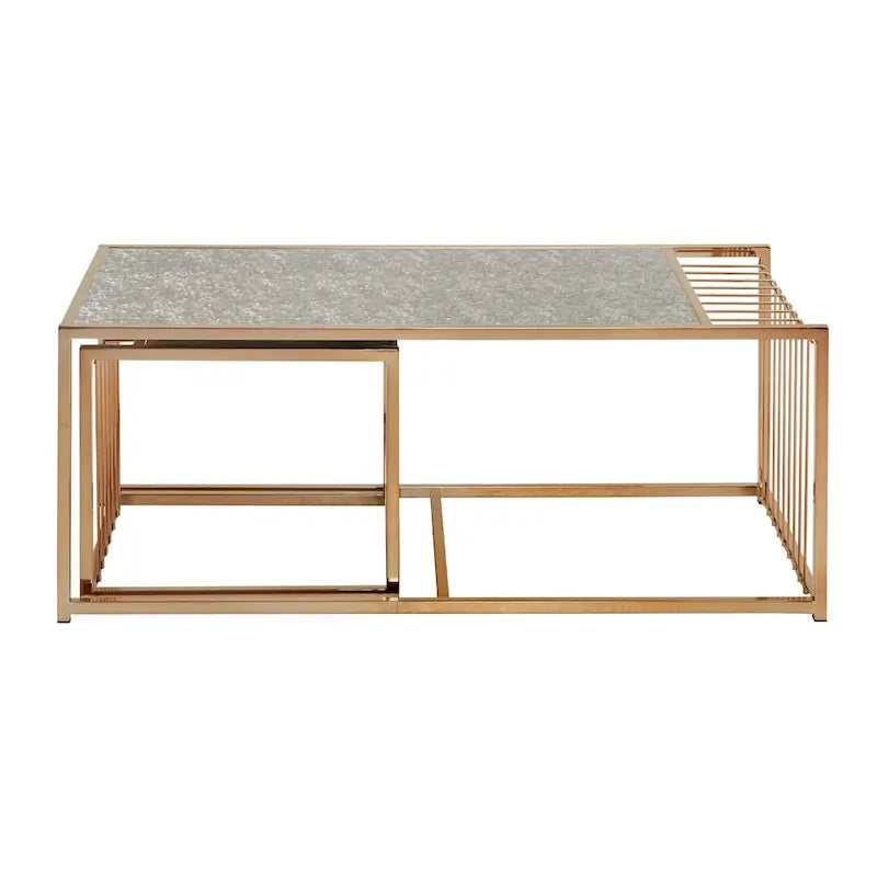 Satztische mit strukturierter Spiegelplatte und Champagner-Gold-Finish