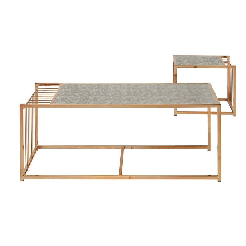 Satztische mit strukturierter Spiegelplatte und Champagner-Gold-Finish