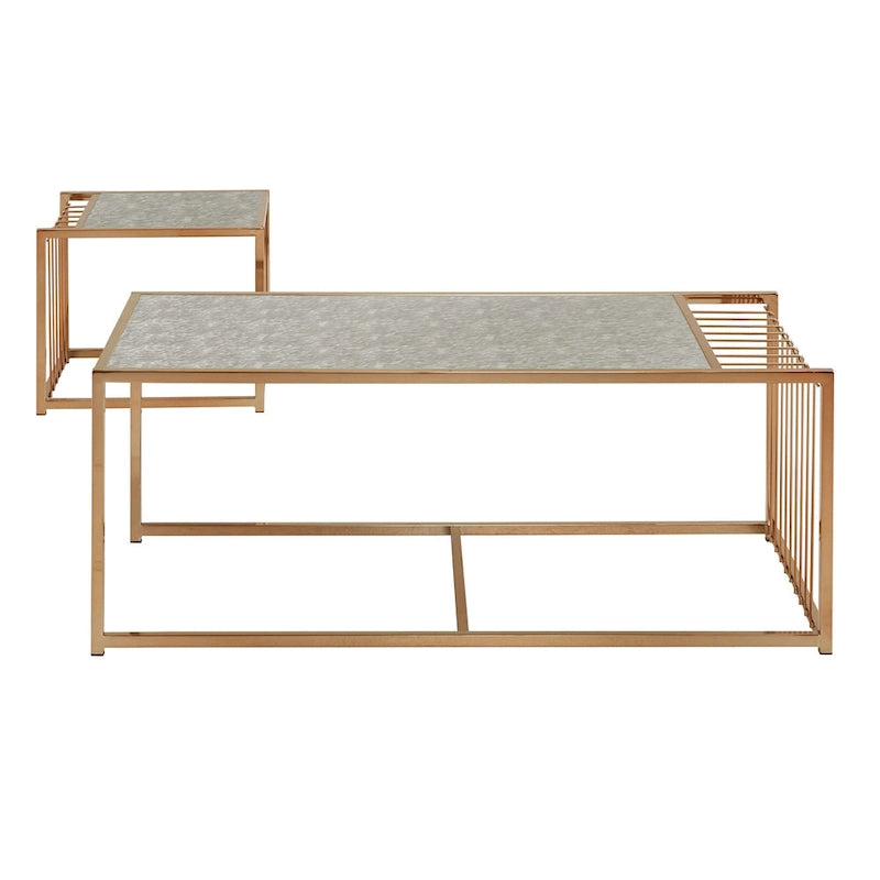 Satztische mit strukturierter Spiegelplatte und Champagner-Gold-Finish