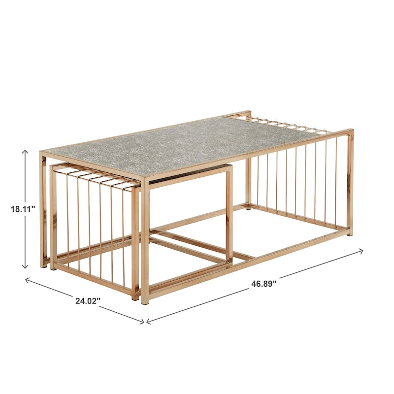 Satztische mit strukturierter Spiegelplatte und Champagner-Gold-Finish