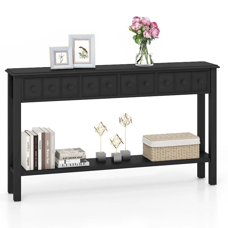 Table console de 60 pouces, table de canapé rétro pour entrée avec 4 tiroirs et - Voir les détails