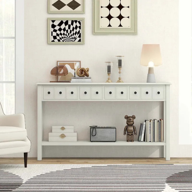 60 Console Table Retro Entryway Sofa Table with 4 Drawers & - See Details