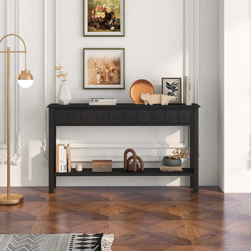 Table console de 60 pouces, table de canapé rétro pour entrée avec 4 tiroirs et - Voir les détails