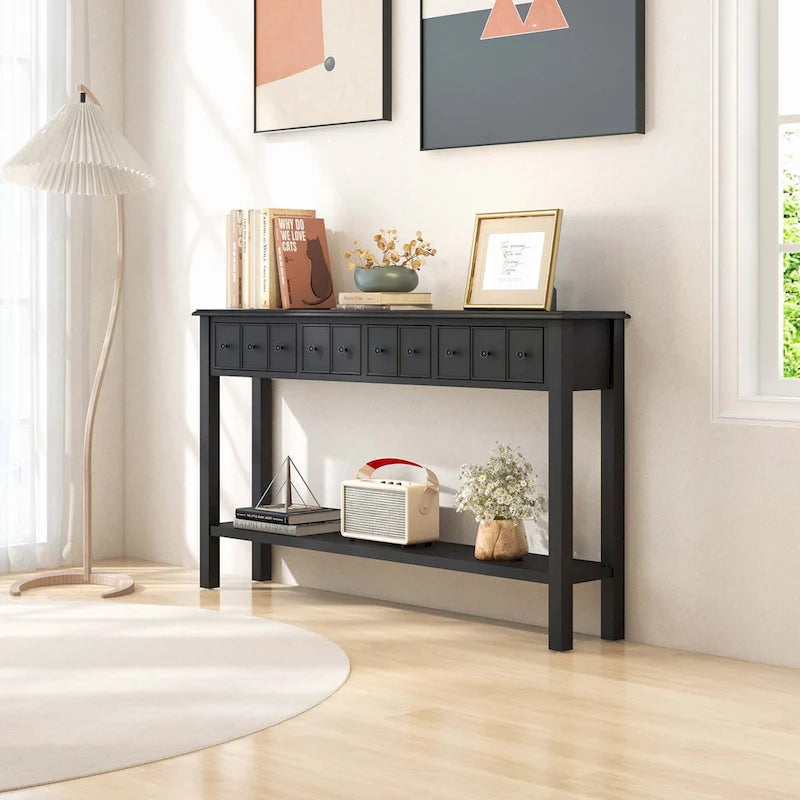 Table console de 60 pouces, table de canapé rétro pour entrée avec 4 tiroirs et - Voir les détails