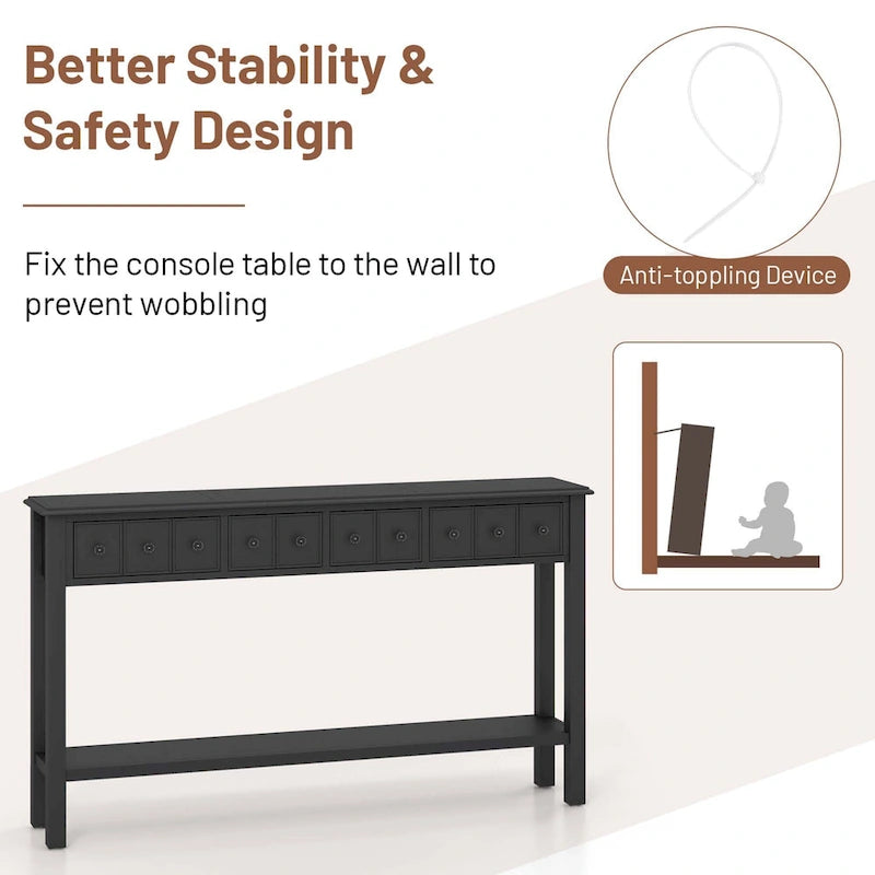 Table console de 60 pouces, table de canapé rétro pour entrée avec 4 tiroirs et - Voir les détails