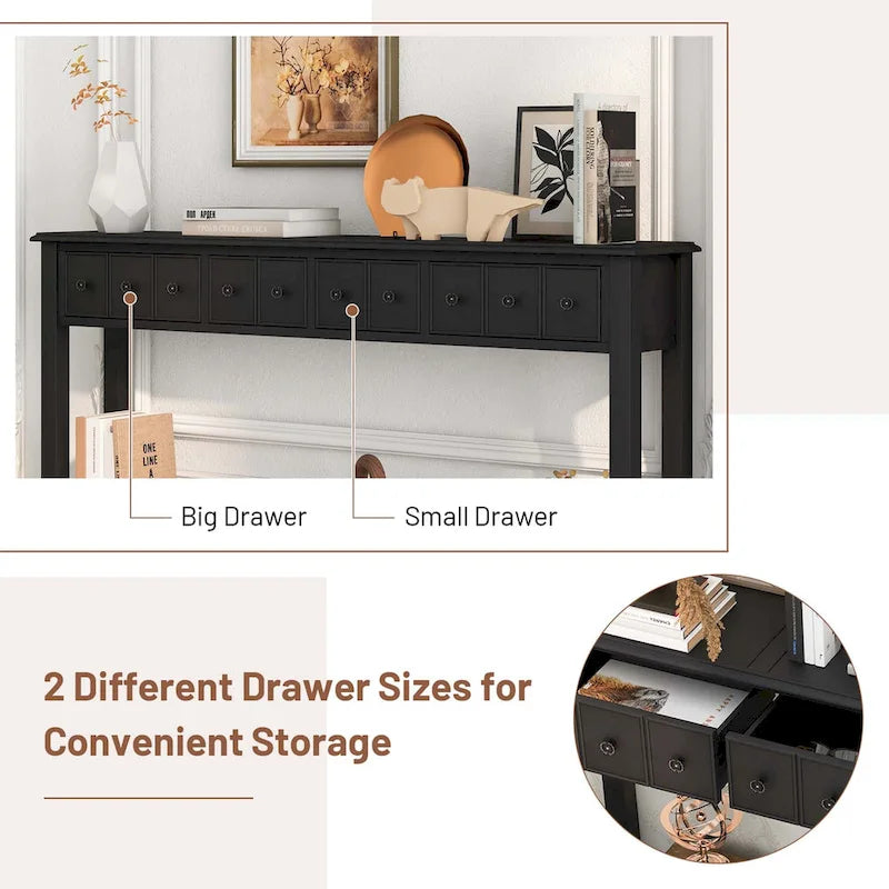 Table console de 60 pouces, table de canapé rétro pour entrée avec 4 tiroirs et - Voir les détails