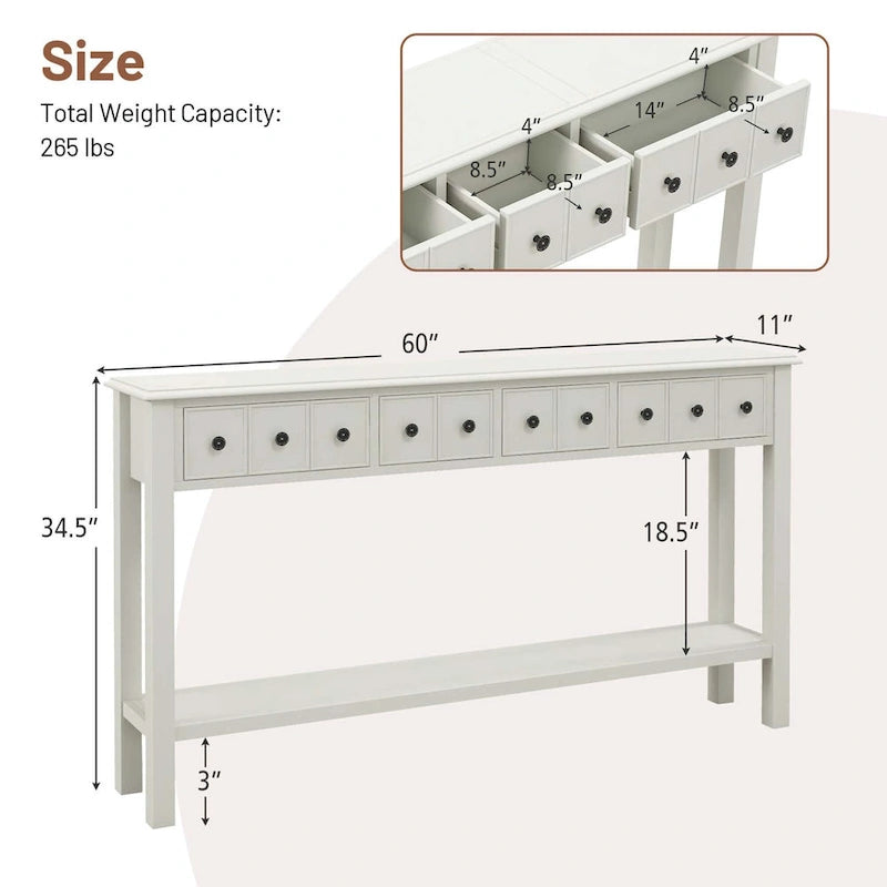 Table console de 60 pouces, table de canapé rétro pour entrée avec 4 tiroirs et - Voir les détails
