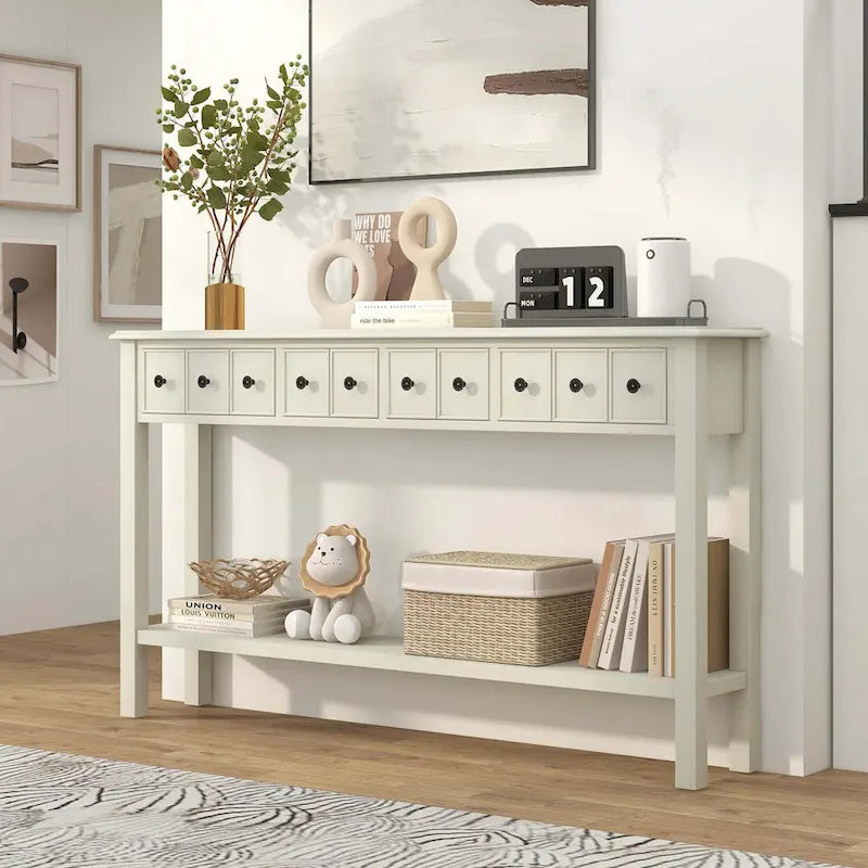 Table console de 60 pouces, table de canapé rétro pour entrée avec 4 tiroirs et - Voir les détails