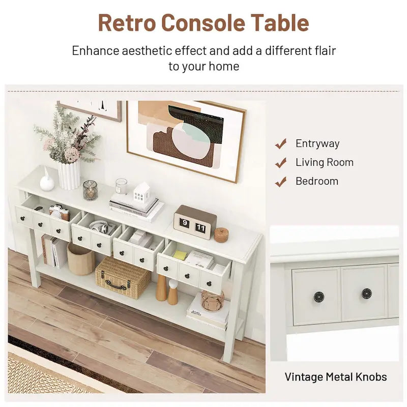 Table console de 60 pouces, table de canapé rétro pour entrée avec 4 tiroirs et - Voir les détails