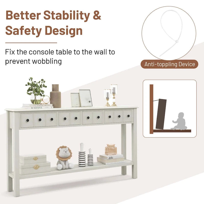 Table console de 60 pouces, table de canapé rétro pour entrée avec 4 tiroirs et - Voir les détails