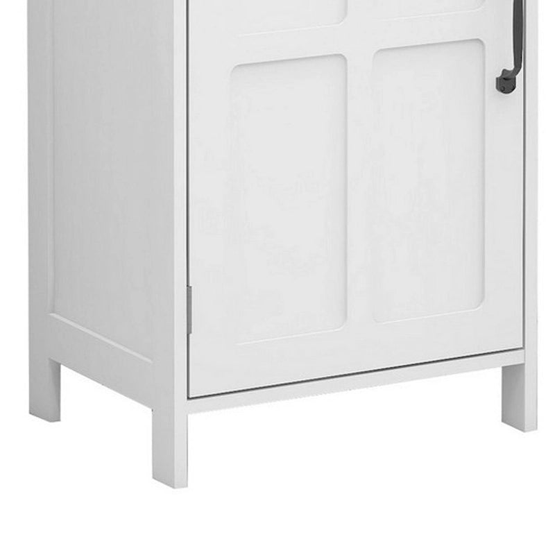 65 Zoll hoher Stand-Schrank mit 1 offenem Fach, schwarzen Metallgriffen, weiß