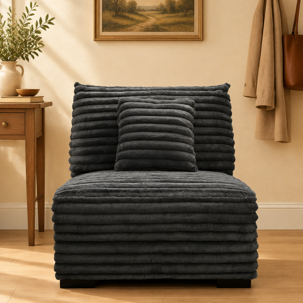 Ezo Armless Accent Chair, Dark Gray Polyester Corduroy, Soft Cushioned