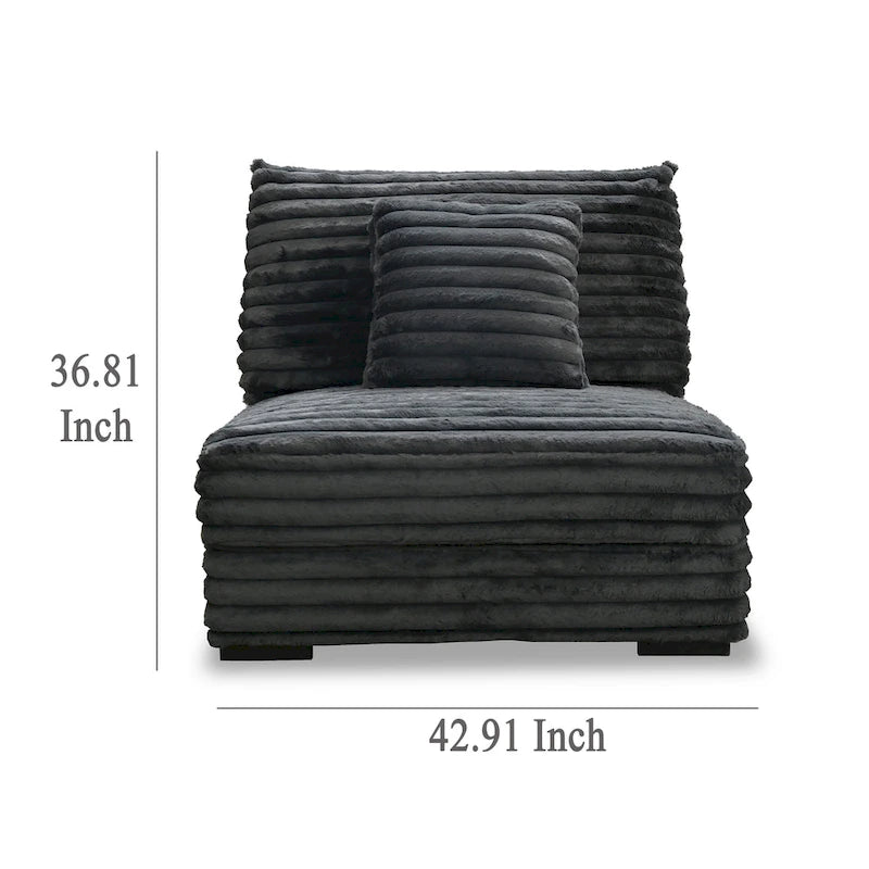 Armless Accent Chair, Dark Gray Polyester Corduroy, Soft Cushioned