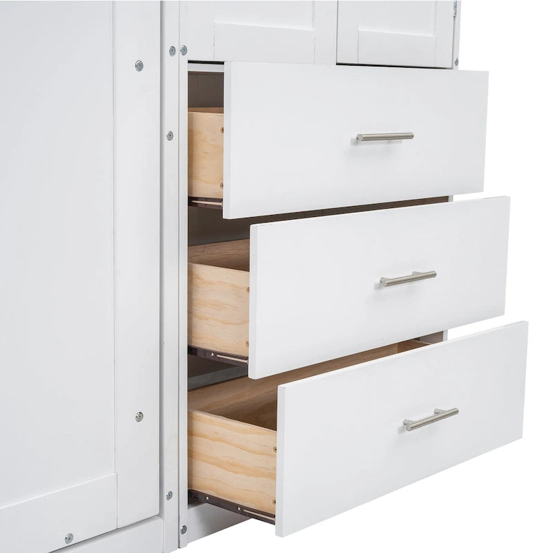 White Full Size Modern Murphy Bed with Drawers, Lockers, and Wardrobes