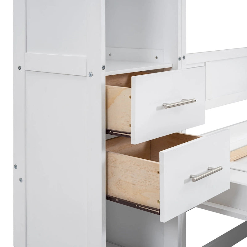 Letto Murphy moderno matrimoniale bianco con cassetti, armadietti e guardaroba