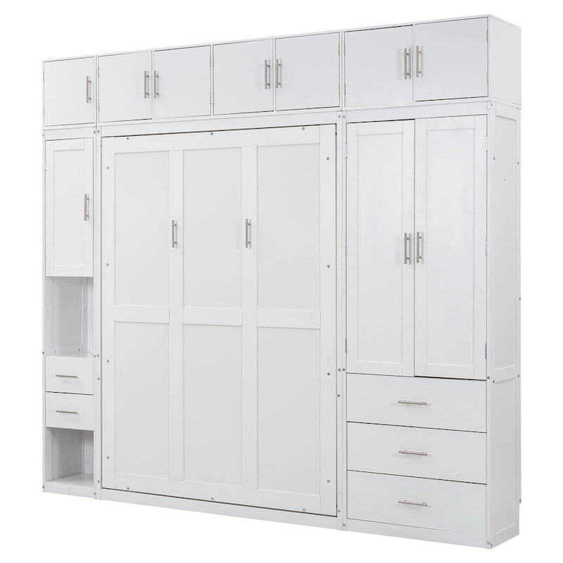 Letto Murphy moderno matrimoniale bianco con cassetti, armadietti e guardaroba