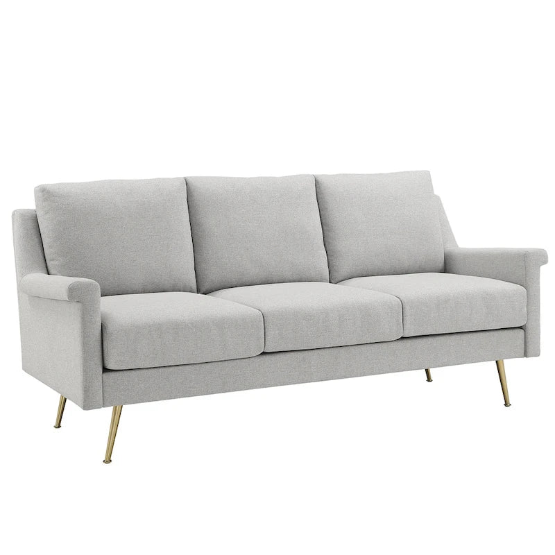 Grey Fabric Sofa with Gold Metal Legs