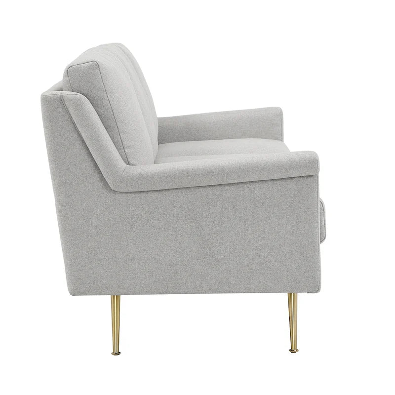 Grey Fabric Sofa with Gold Metal Legs