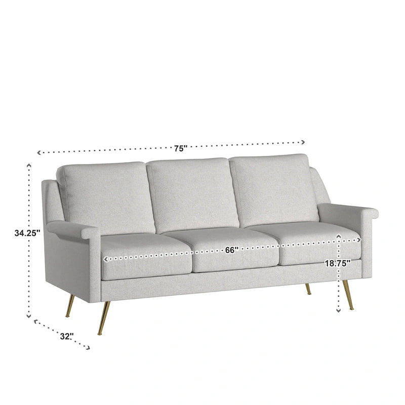 Grey Fabric Sofa with Gold Metal Legs