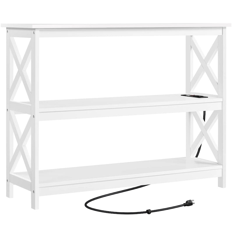 3-Tier Wooden Console Table with Power Outlet Sofa Side Table