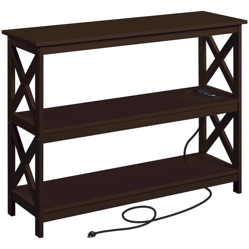 3-Tier Wooden Console Table with Power Outlet Sofa Side Table