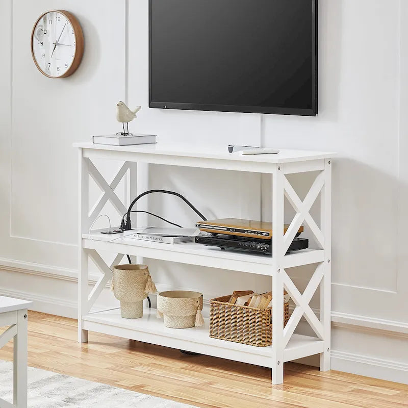 3-Tier Wooden Console Table with Power Outlet Sofa Side Table