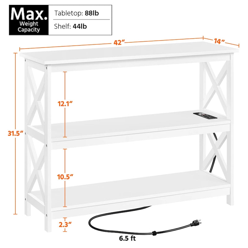 3-Tier Wooden Console Table with Power Outlet Sofa Side Table