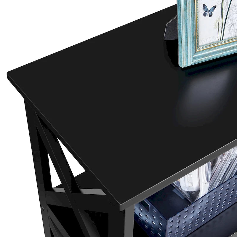 3-Tier Wooden Console Table with Power Outlet Sofa Side Table