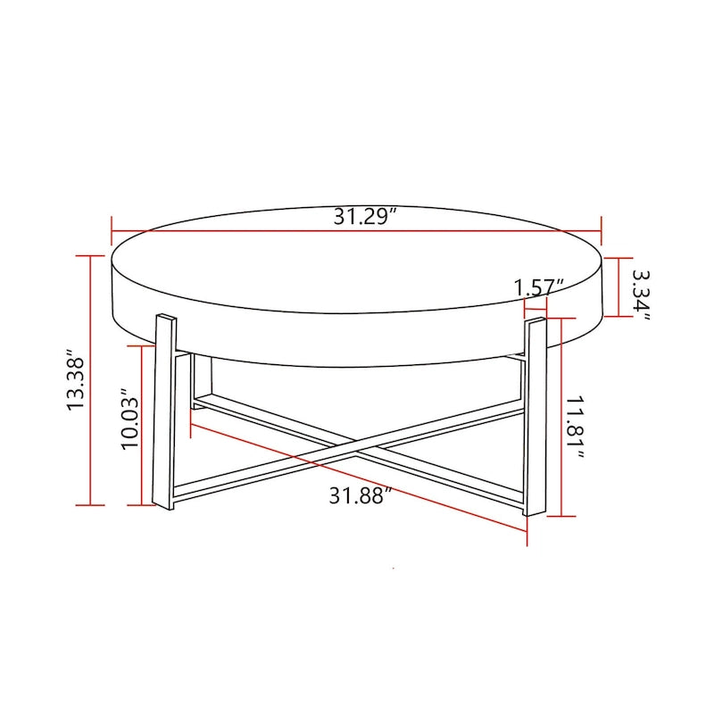 31.29Modern Retro Splicing Round Coffee Table, Fir Wood Table Top with Cross Legs Metal Base