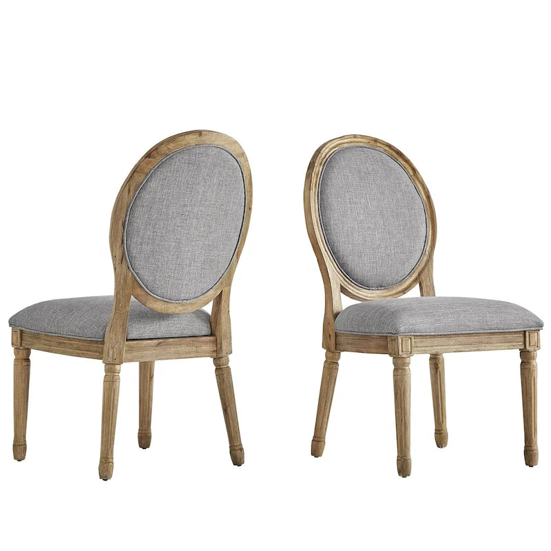 Round Linen and Wood Dining Chairs (Set of 2)