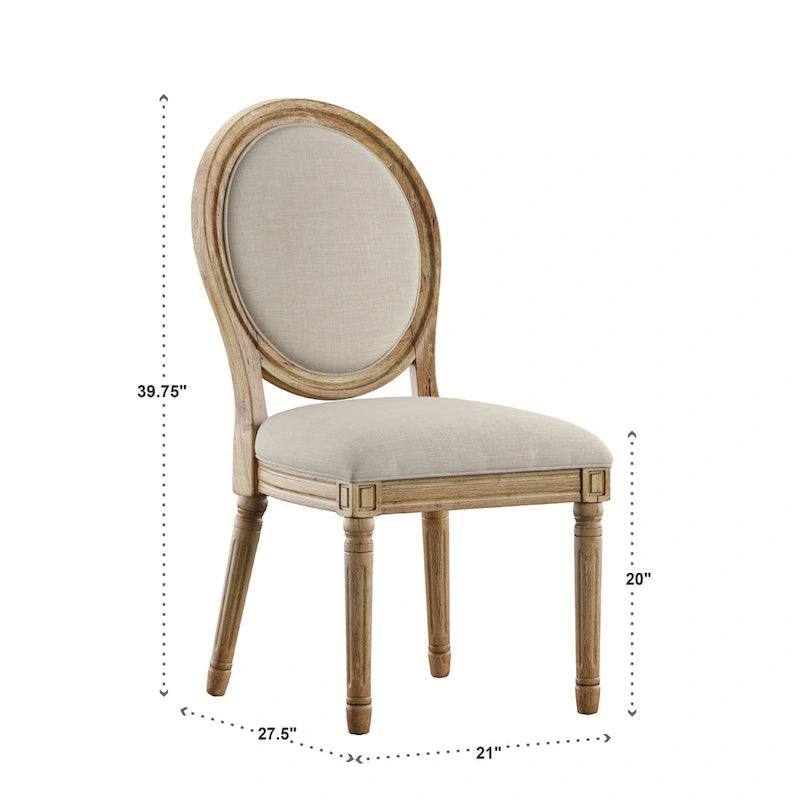 Round Linen and Wood Dining Chairs (Set of 2)