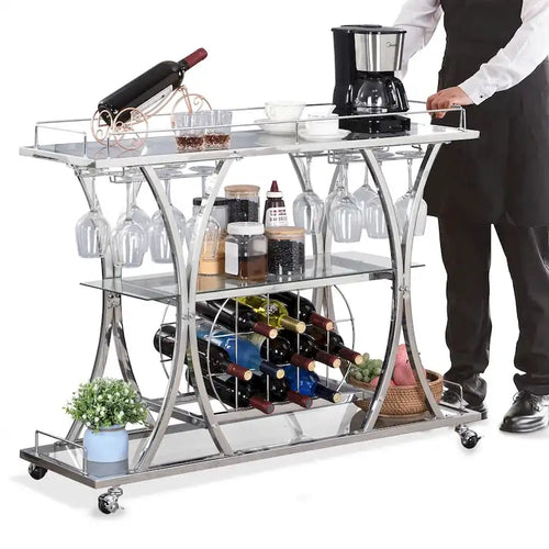 3-stufiger Servierwagen aus Metall mit Sicherheitsglas