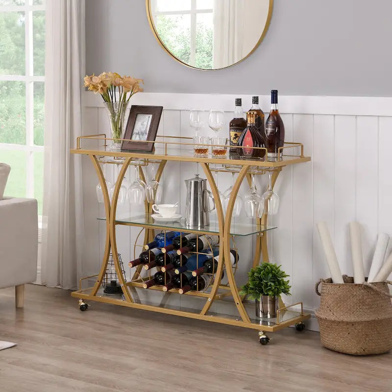 3-stufiger Servierwagen aus Metall mit Sicherheitsglas