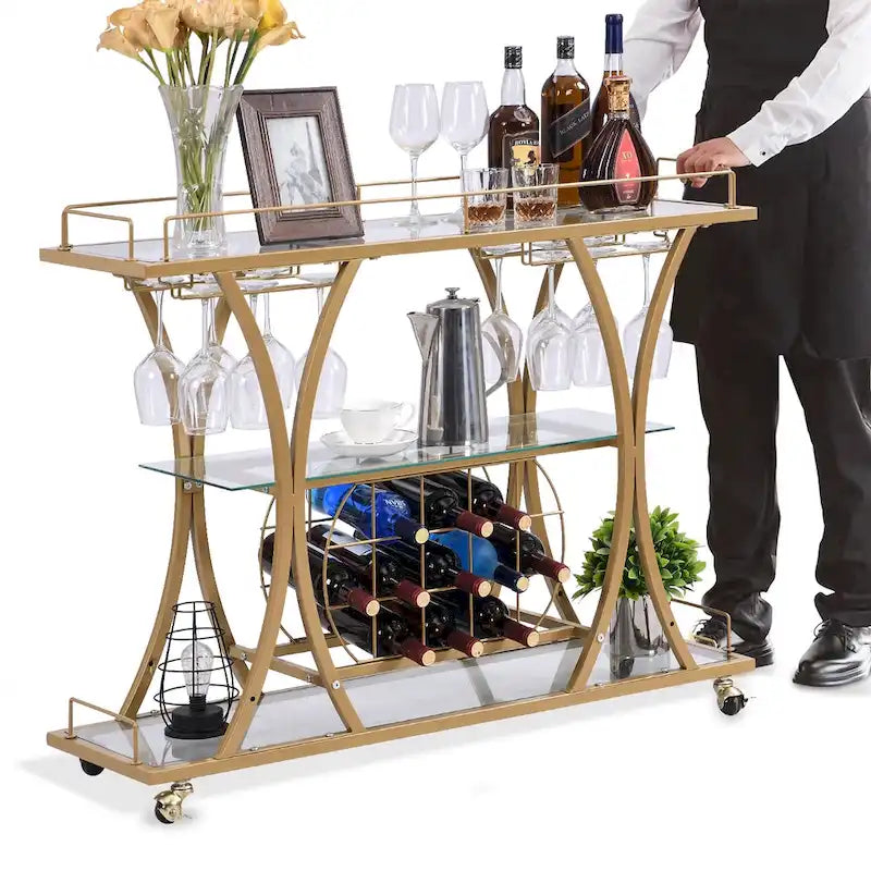 3-stufiger Servierwagen aus Metall mit Sicherheitsglas
