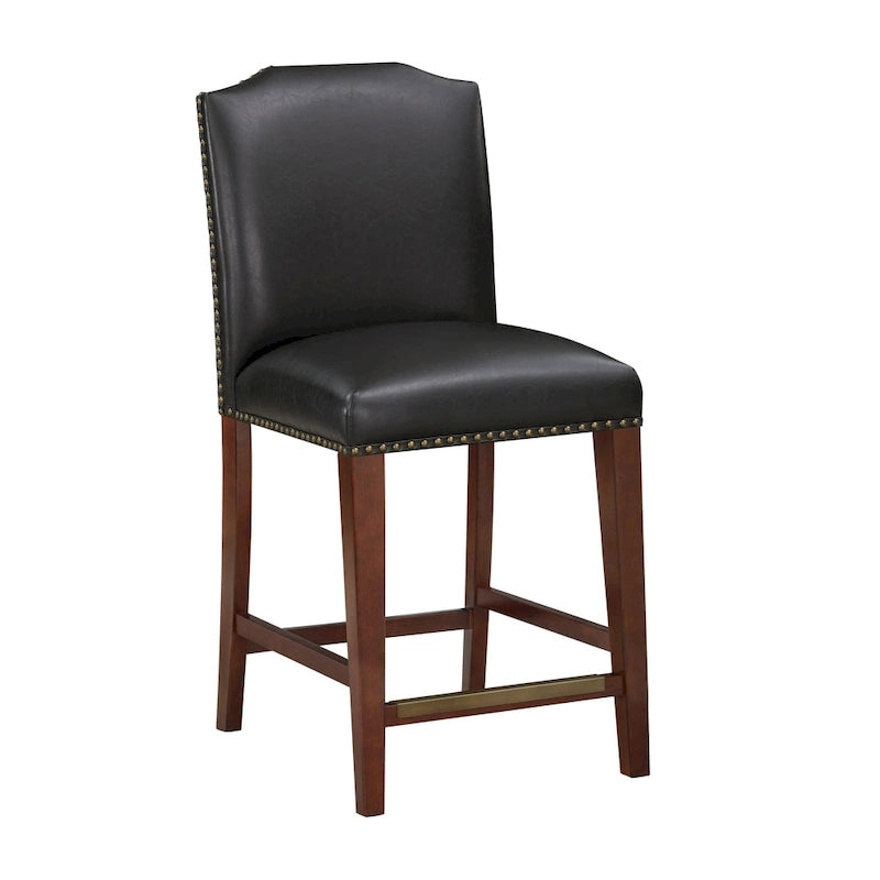 Stationary Faux Leather Counter Stool with Nail Heads