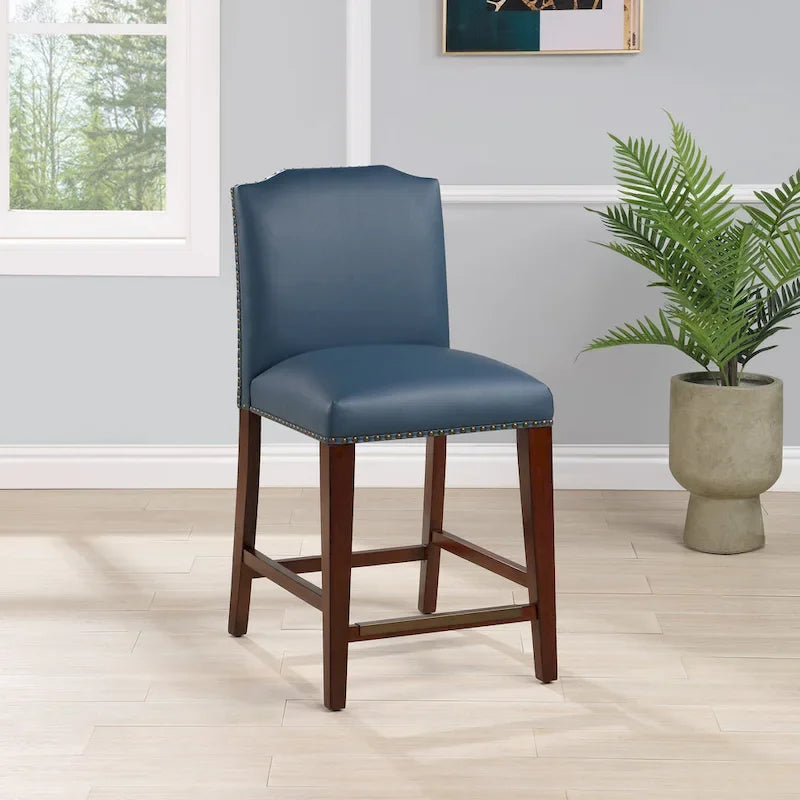 Stationary Faux Leather Counter Stool with Nail Heads