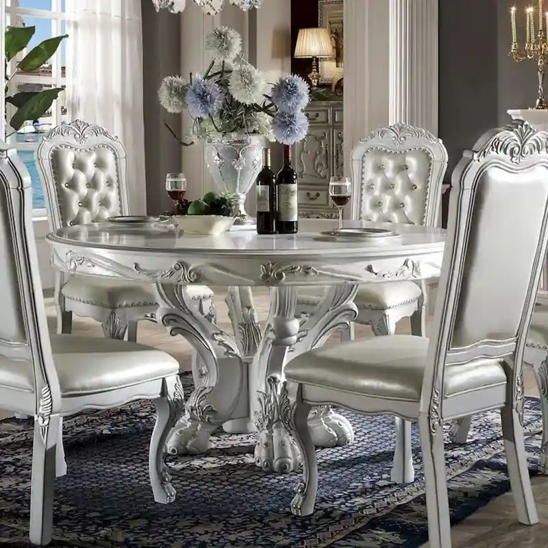 Table à manger ronde de 60 pouces de diamètre avec pieds en bois blanc os