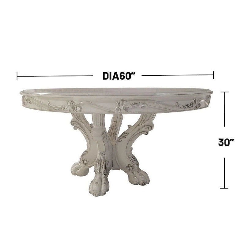 Table à manger ronde de 60 pouces de diamètre avec pieds en bois blanc os