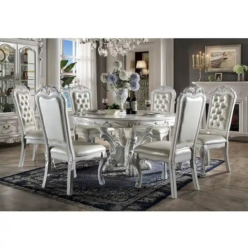 Table à manger ronde de 60 pouces de diamètre avec pieds en bois blanc os