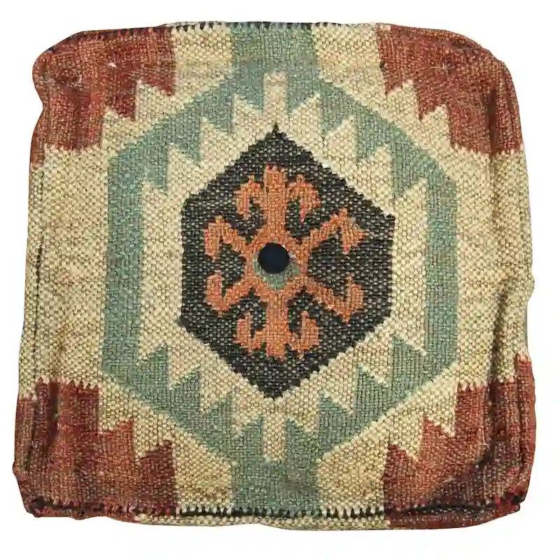 Handmade Upholstered Ottoman (India) - 16 x 16 x 16
