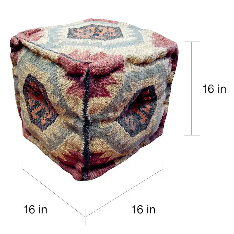 Handmade Upholstered Ottoman (India) - 16 x 16 x 16