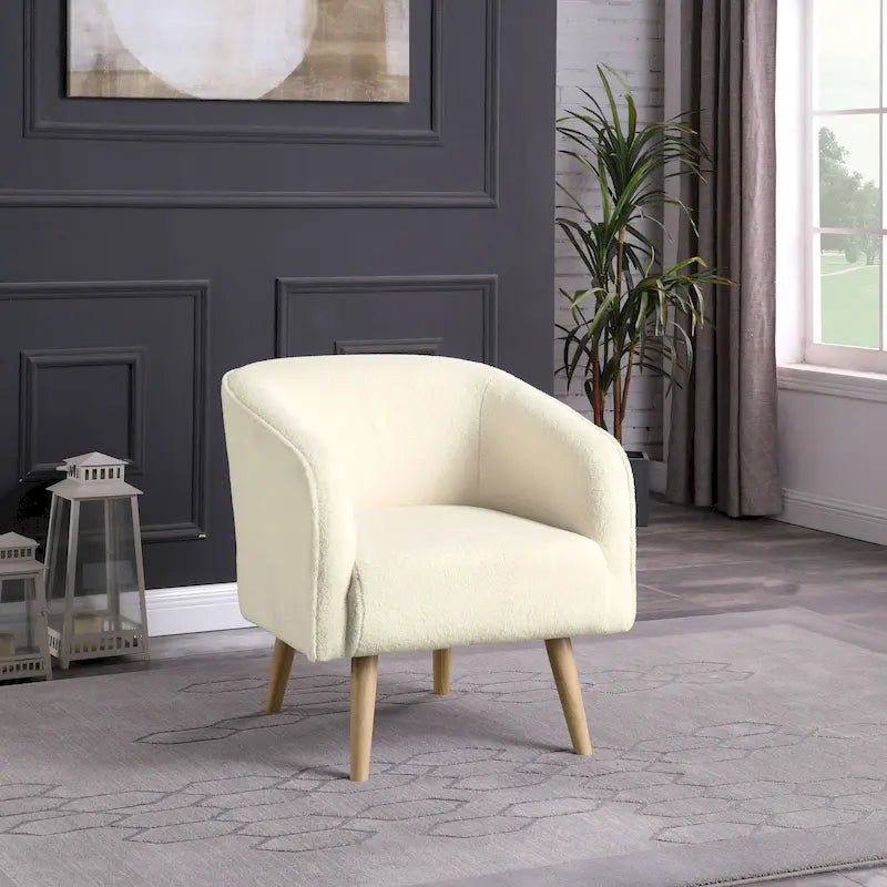 Sherpa Accent Chair with Wood Legs - Cream