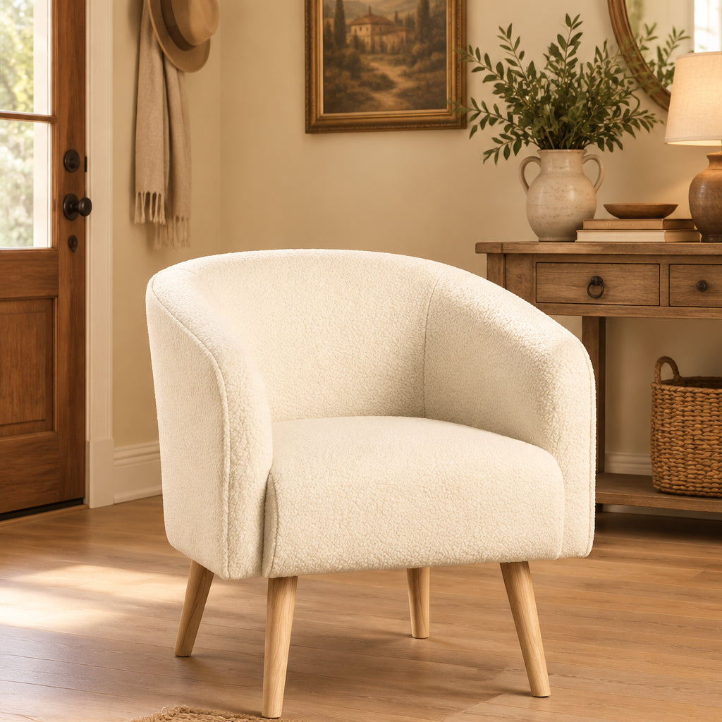 HomePop Sherpa Accent Chair with Wood Legs - Cream