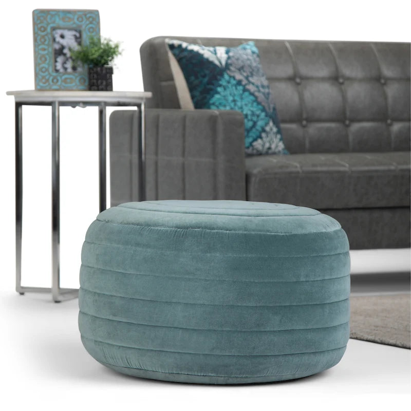 Boho Round Pouf in Velvet Fabric