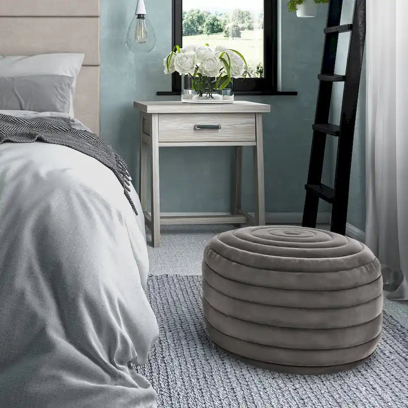 Boho Round Pouf in Velvet Fabric