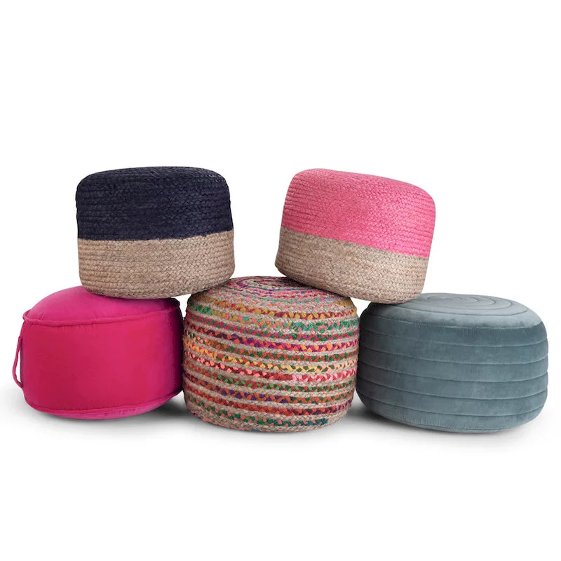 Pouf rotondo boho in tessuto di velluto