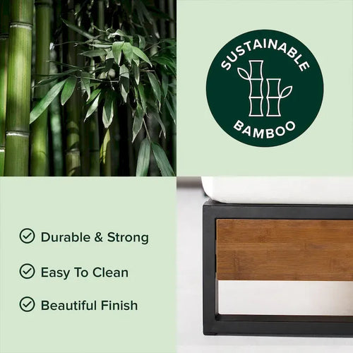 14 Inch Brown Metal and Bamboo Platforma Bed